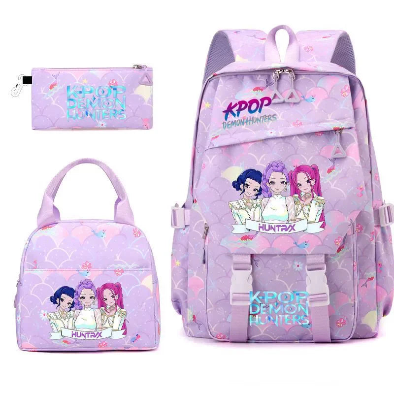 3pcs K-pop Demon Hunters Backpacks Cartoon Anime Schoolbag with A Lunch Bag Waterproof Kids Knapsacks Gifts for Student Rucksack