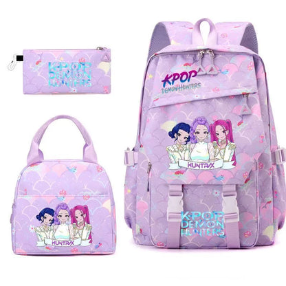 3pcs K-pop Demon Hunters Backpacks Cartoon Anime Schoolbag with A Lunch Bag Waterproof Kids Knapsacks Gifts for Student Rucksack