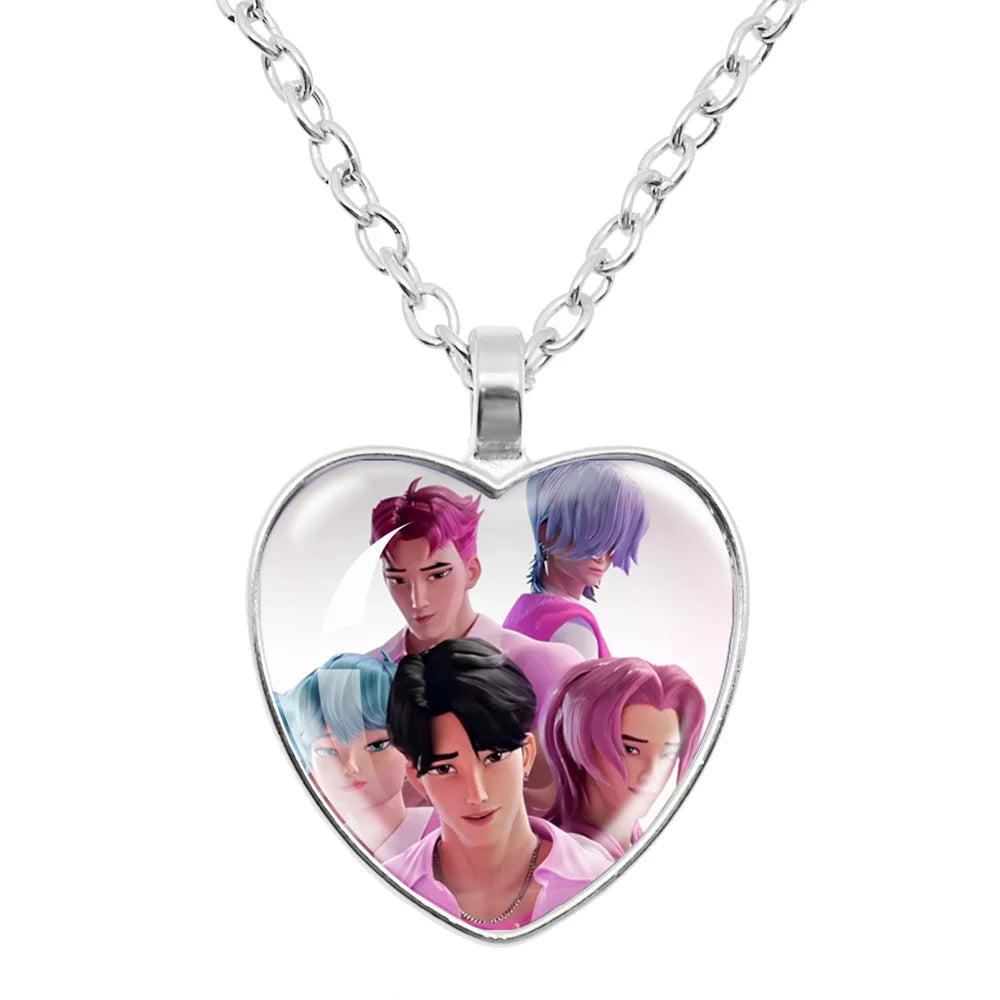 Rumi Zoey Mira Heart Glass Pendant Necklaces KPop Demon Hunters sajaboy Charm Necklace Fans Jewelry Accessories Cosplay Gift