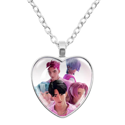 Rumi Zoey Mira Heart Glass Pendant Necklaces KPop Demon Hunters sajaboy Charm Necklace Fans Jewelry Accessories Cosplay Gift