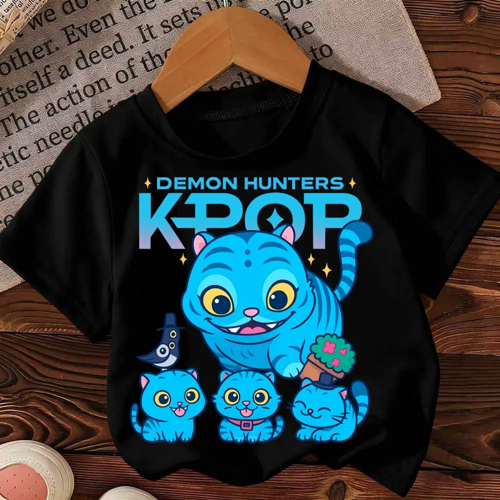Kpop Demon Hunter HuntrX Children Top Korean Anime Print Kids Short Sleeve T-shirt Girls Clothing Casual O-Neck Shirt for Child