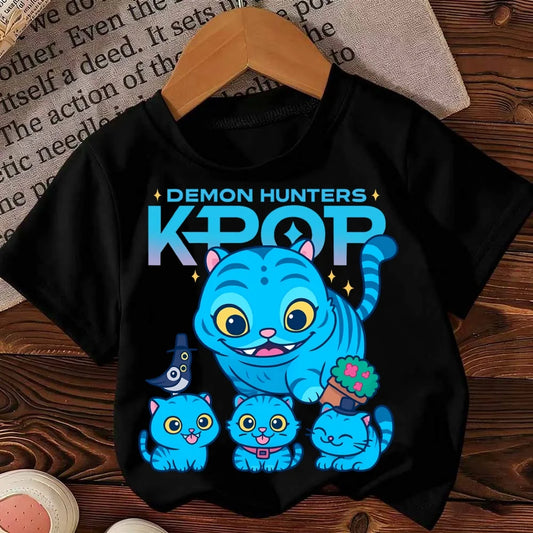 Kpop Demon Hunter HuntrX Children Top Korean Anime Print Kids Short Sleeve T-shirt Girls Clothing Casual O-Neck Shirt for Child