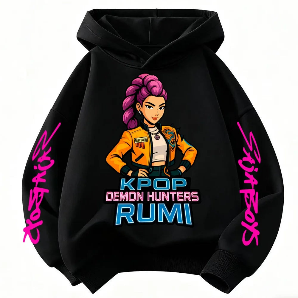 K-POP: Demon Hunters Cartoon Hoodie for Kids. Super Soft, Unisex, and Comfy. Join the Global Trend in This Fun Pullover!