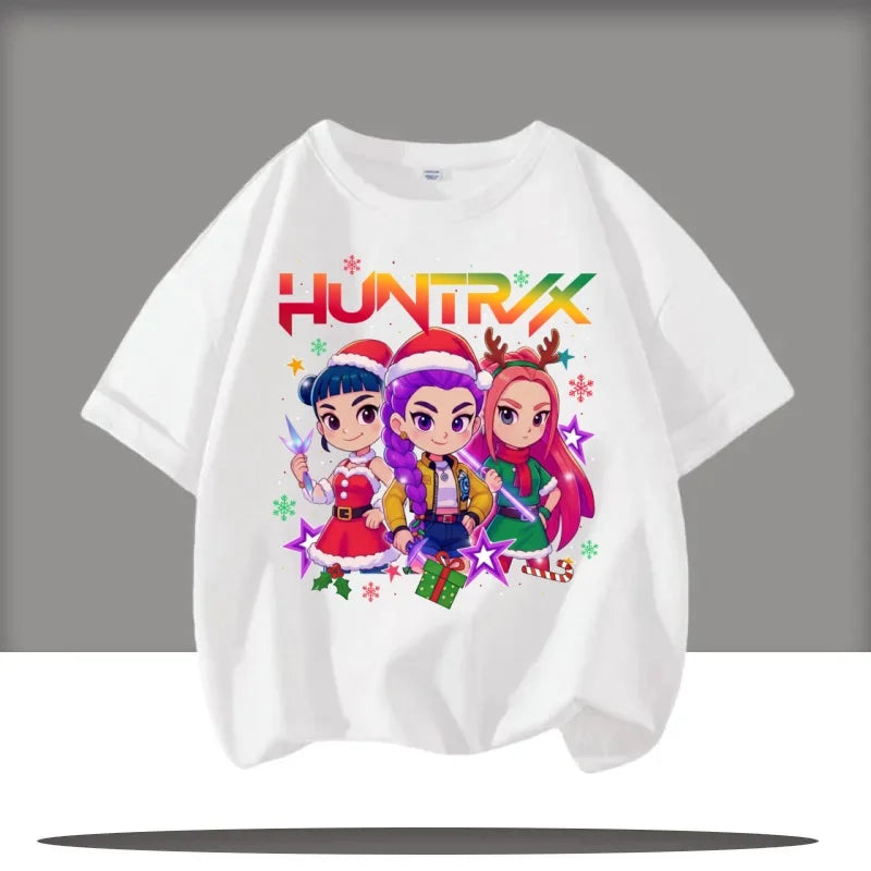 Huntrix Kpop Demon Hunters T-Shirt for Boys Girls Fans Gift Summer Crew Neck Short Sleeve Tees Fashion Kids T-shirt