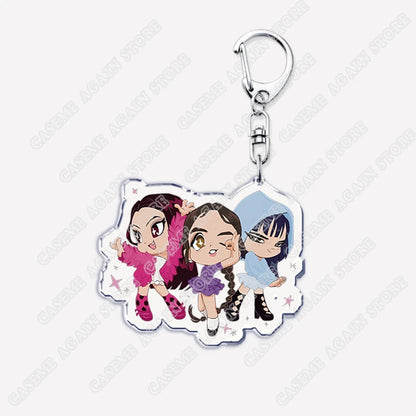 Cute Kpop Band Demon Hunters Huntrix Saja Boys Keychains for Accessories Jewelry Rumi Zoey Jinu Derpy Tiger Keyrings Fans Gifts