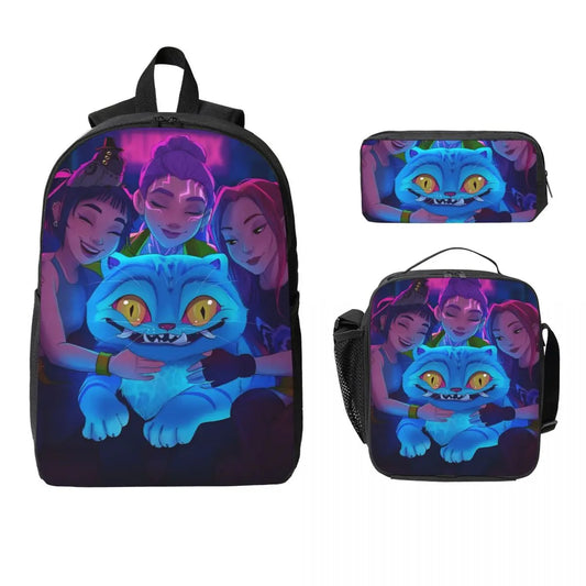 3Pcs Kpop Demon Hunters Huntrix  Backpack Set for Kids Pencil Boxes Bookbag Sets with Lunch Box For School Students Knapsack