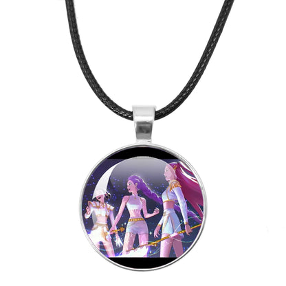 KPop Demon Hunters Leather Rope Necklace Huntr-x Rumi Zoey Mira Pendant Necklace Jewelry Accessories Cosplay Props Fans Gifts