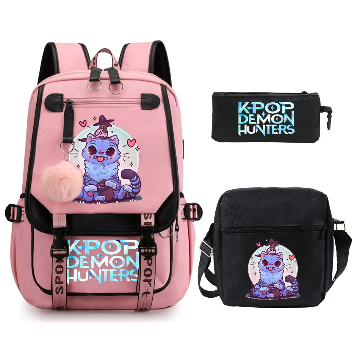 KPop Demon Hunters Backpack Shoulder Bag Pencil Case Three Piece Set Children Fashion Casual SchoolBag Saja Boys Travel Backpack