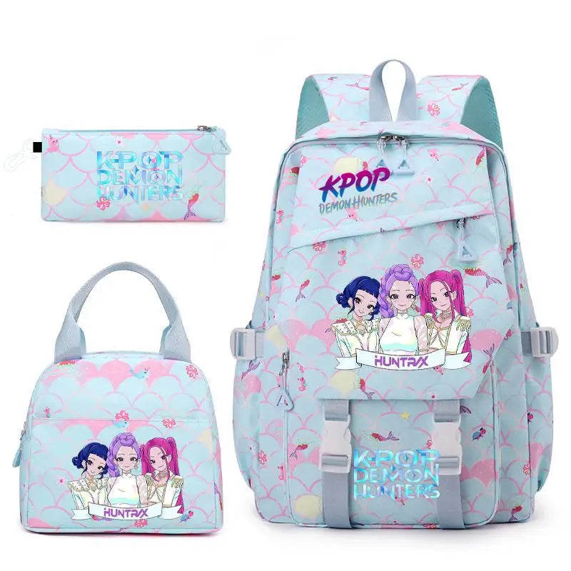 3pcs K-pop Demon Hunters Backpacks Cartoon Anime Schoolbag with A Lunch Bag Waterproof Kids Knapsacks Gifts for Student Rucksack
