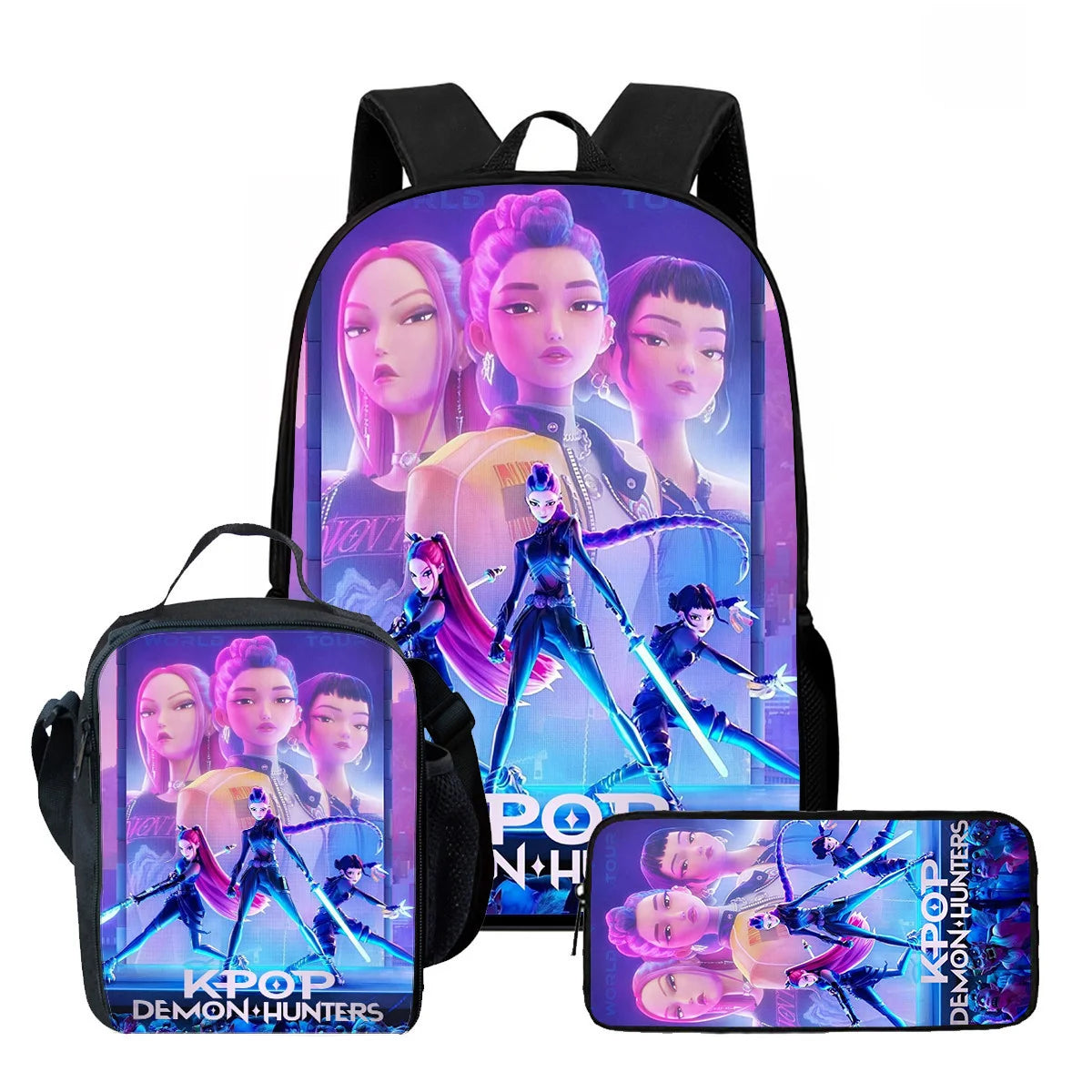 3Pcs Kpop Demon Hunters Huntrix School bags Set for Girls Boys Pencil Boxes Backpack Sets with Lunch Box For School Daypack