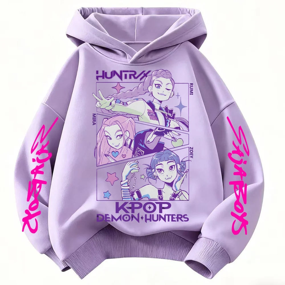 KPop Demon Hunters Huntrix Hoodie Kids Hooded Sweatshirt Baby Girls Pullover Hoodies Boys Fashion Outerwear Children's Clothing