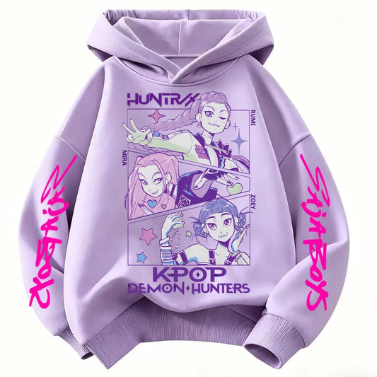 KPop Demon Hunters Huntrix Hoodie Kids Hooded Sweatshirt Baby Girls Pullover Hoodies Boys Fashion Outerwear Children's Clothing