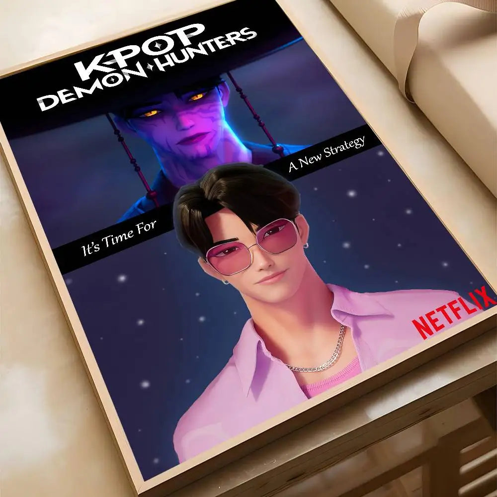 Movie KPop Demon Hunters Poster Self Adhesive Painting Living Room Office Decoration Bedroom Home Wall Sticker Prints