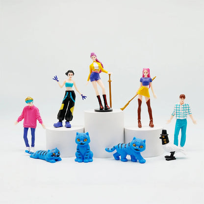 5/8pcs/Set Anime Kpop Demon Hunters Action Figure Toy Derpys Tiger Rumi Mira Zoey Sussy Figurine Doll For Kid Fans Gift Ornament