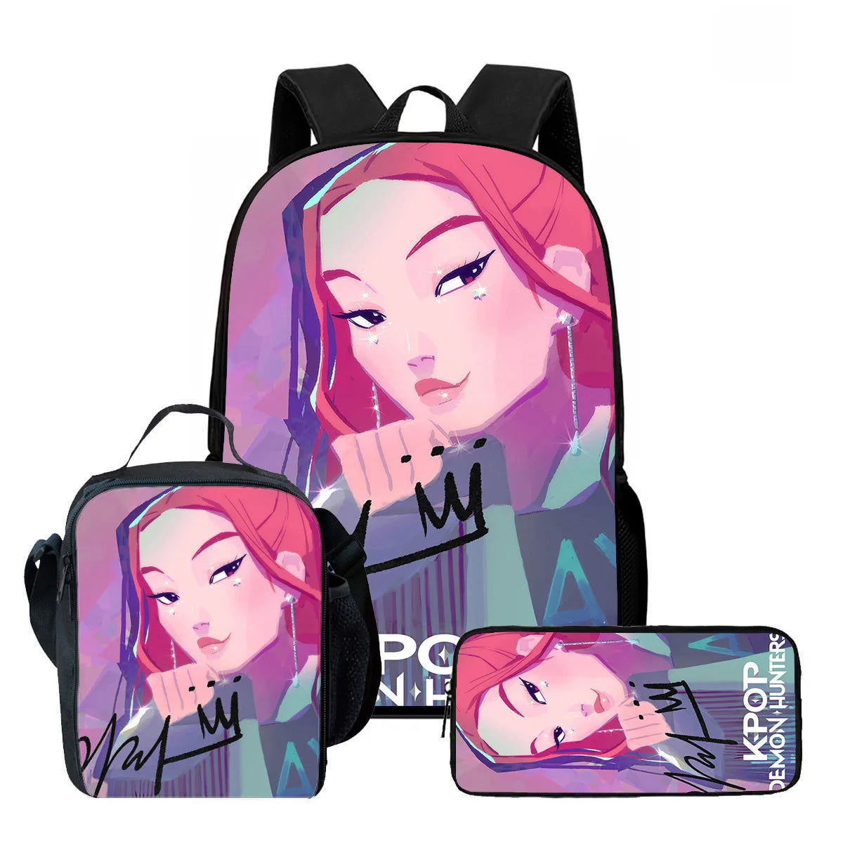 3Pcs Kpop Demon Hunters Huntrix School bags Set for Girls Boys Pencil Boxes Backpack Sets with Lunch Box For School Daypack
