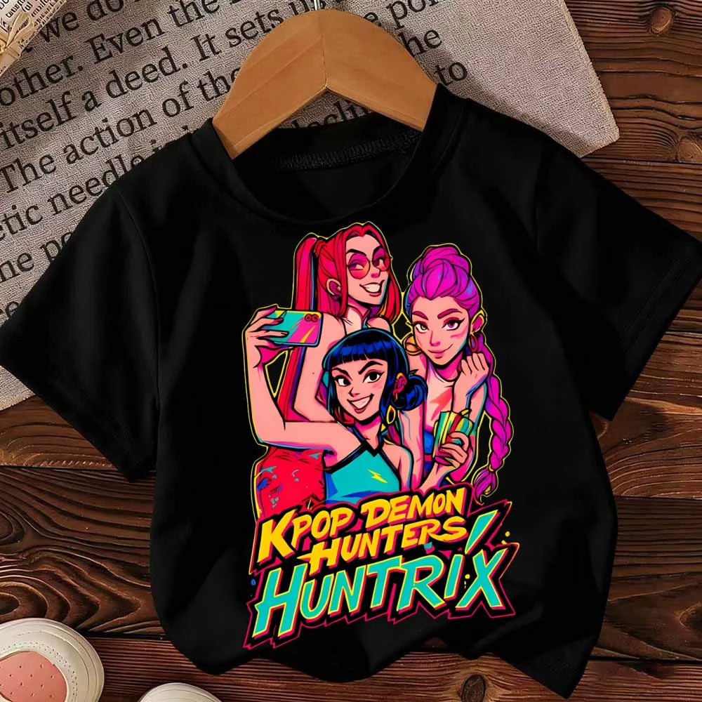 Huntrix Kpop Demon Hunters T-Shirt for Boys Girls Cotton Fans Gift Summer Crew Neck Short Sleeve Tees Fashion Kids T-shirt
