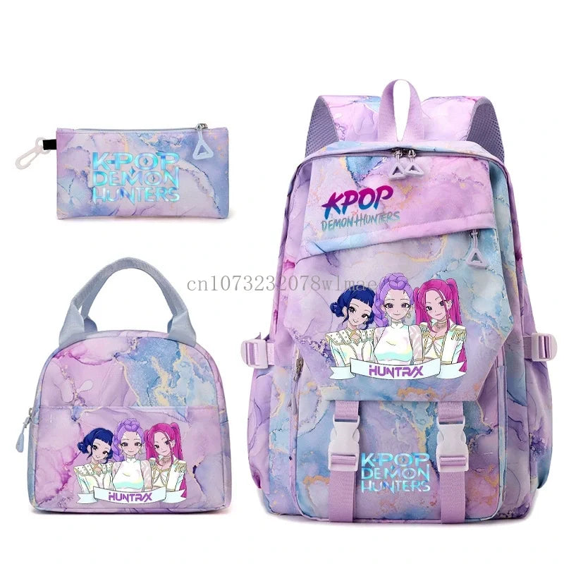 3pcs K-pop Demon Hunters Backpacks Cartoon Anime Schoolbag with A Lunch Bag Waterproof Kids Knapsacks Gifts for Student Rucksack