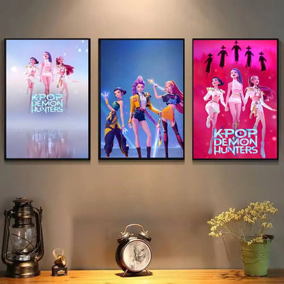 Anime K-Kpop Demon Hunters Poster Sticky Wall Art Printing Waterproof Home Living Bed Room Bar Aesthetic Decor