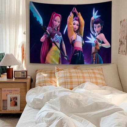 Kpop D-demon Hunters Anime Tapestry Hippie Flower Wall Carpets Dorm Decor Wall Hanging Home Decor