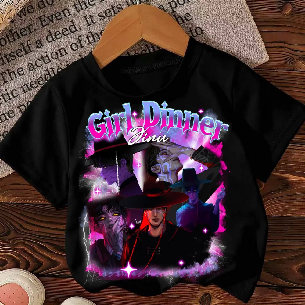 Summer Boys New Cartoon Tee KPop Demon Hunters Saja Boys Print Cool Kids Tee Harajuku Tops Short Sleeve Baby Girl Boy Clothing