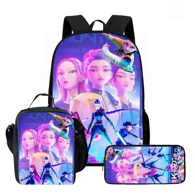 Disney Cartoon KPop Demon Hunters Child School Backpack With Lunch Bags Pencil Bags For,Light Weight Child School Bags