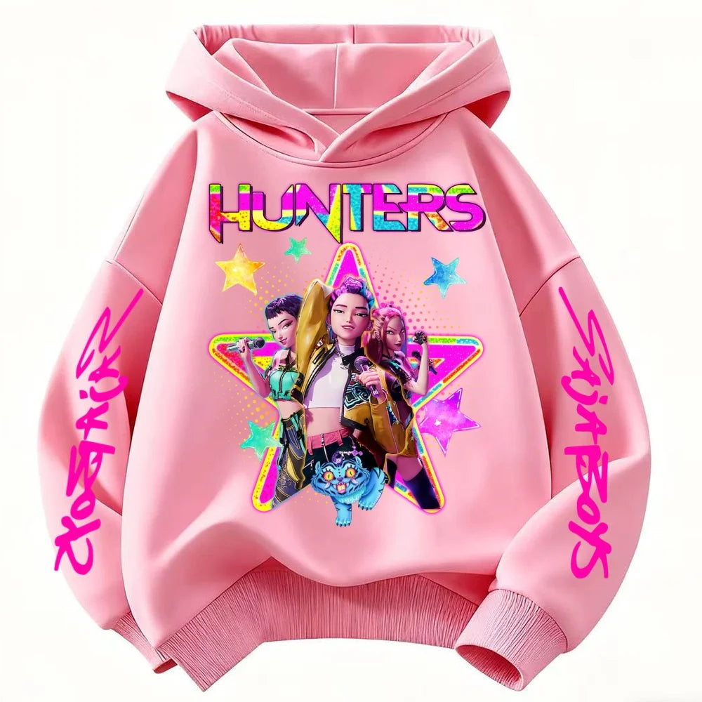 KPop Demon Hunters Huntrix Girls Sweatshirts Spring Fall Boys Children Hoodies Long Sleeves T-shirt Jacket Toddler Kids Clothes