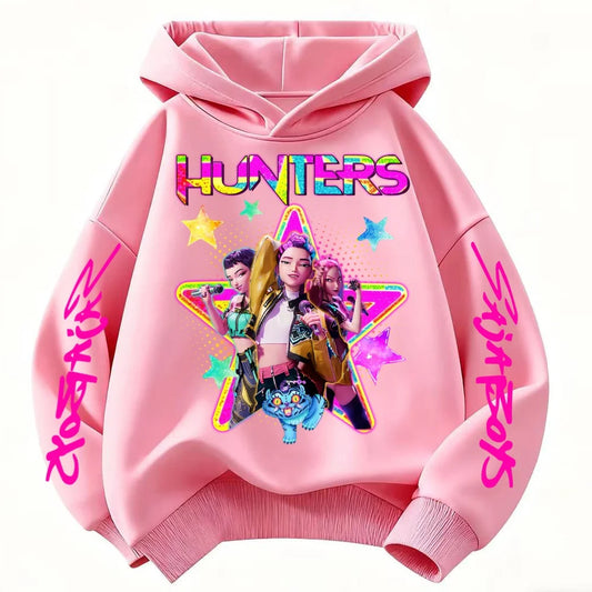 KPop Demon Hunters Huntrix Girls Sweatshirts Spring Fall Boys Children Hoodies Long Sleeves T-shirt Jacket Toddler Kids Clothes