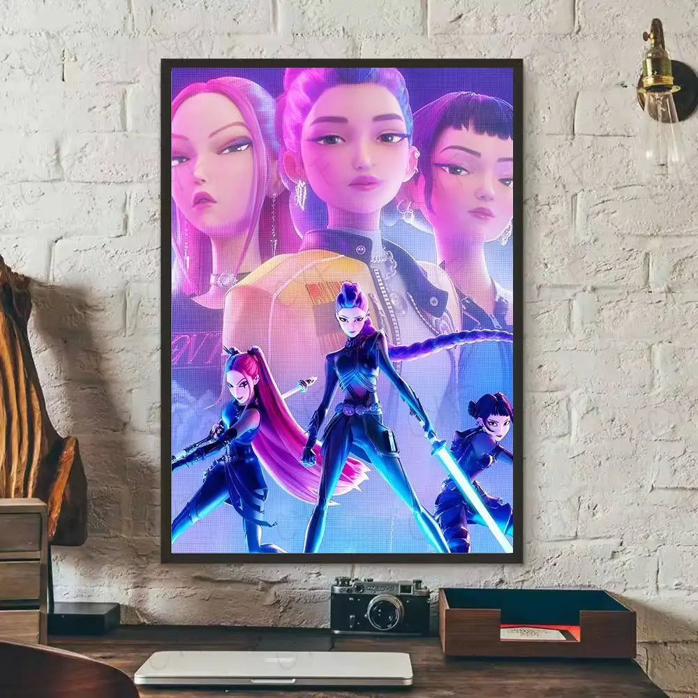 Anime K-Kpop Demon Hunters Poster Sticky Wall Art Printing Waterproof Home Living Bed Room Bar Aesthetic Decor