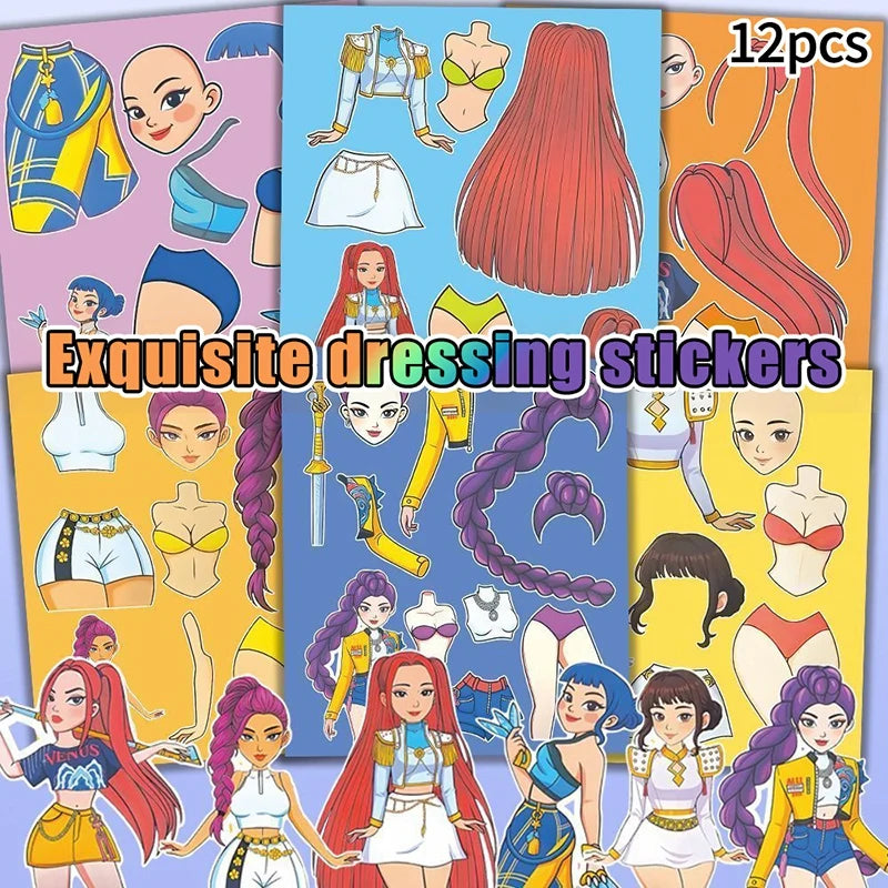 6-16 Sheets Funny Kpop Demon Hunters Make A Face Puzzle Stickers Kid DIY Game Children Education Toy Gift Xmas Newyear Gifts