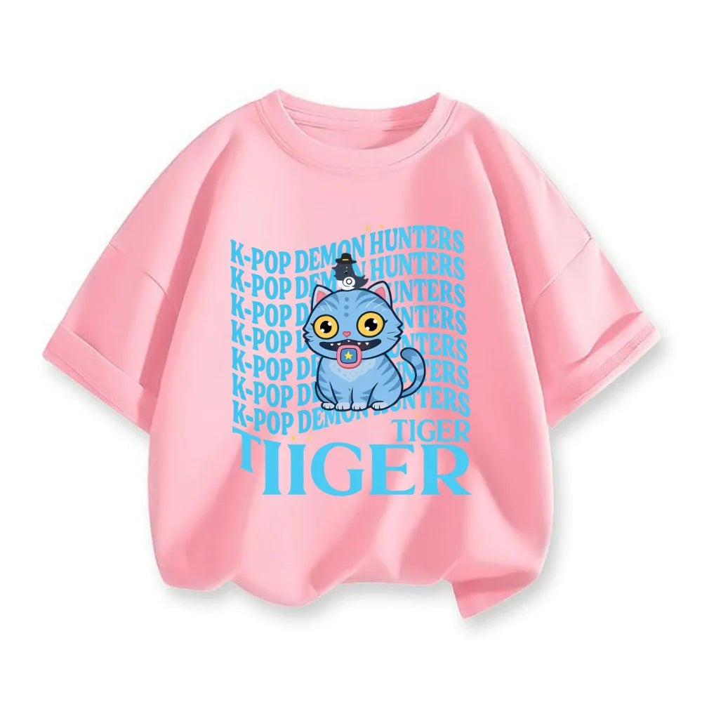 New 2025 Korean Wave Demon Hunter Cotton Printed Fashion Casual Round Neck Cartoon Girl T-shirt