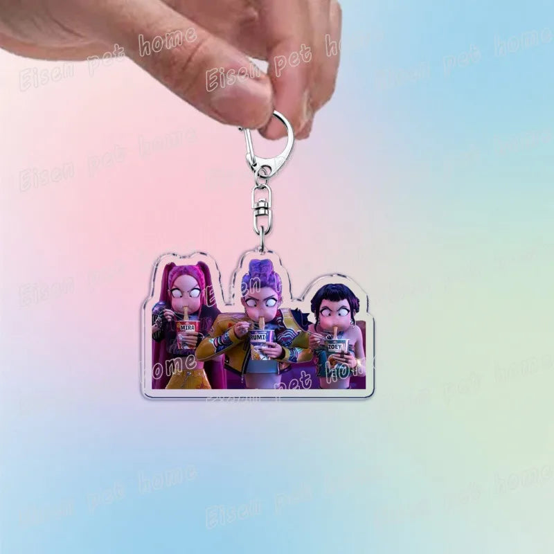 Kpop Demon Hunters Huntrix Saja Boys Keychain Llavero Accessories Bag Rumi Zoey Jinu Ramen Keychains Keyrings Jewelry Fans Gift