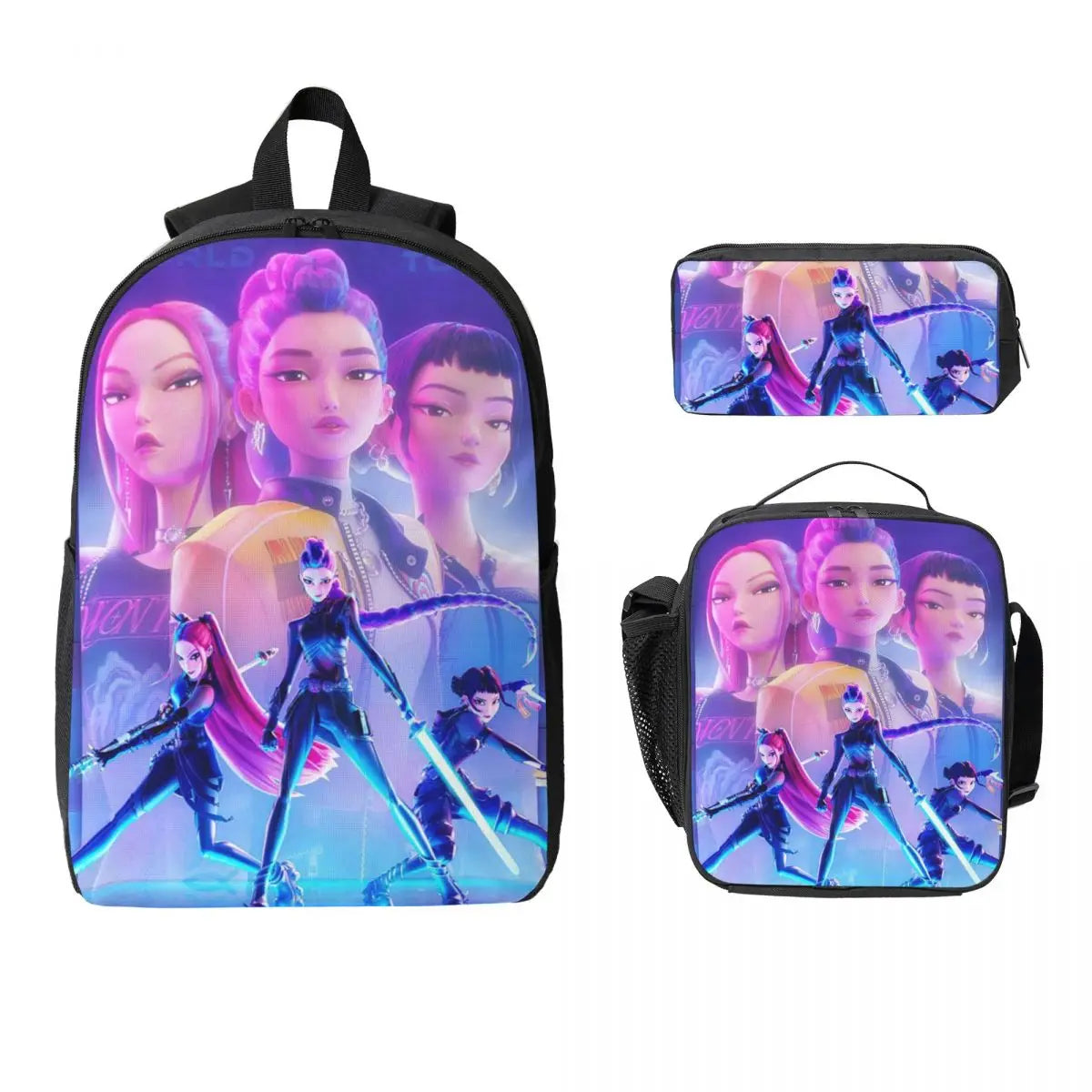Kpop Demon Hunters Huntrix Movie Backpack Lunch Box Pen Bags for Boys Girls Kindergarten Backpacks Cute School bag Bookbag Set