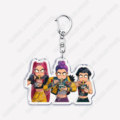 Cute Kpop Band Demon Hunters Huntrix Saja Boys Keychains for Accessories Jewelry Rumi Zoey Jinu Derpy Tiger Keyrings Fans Gifts