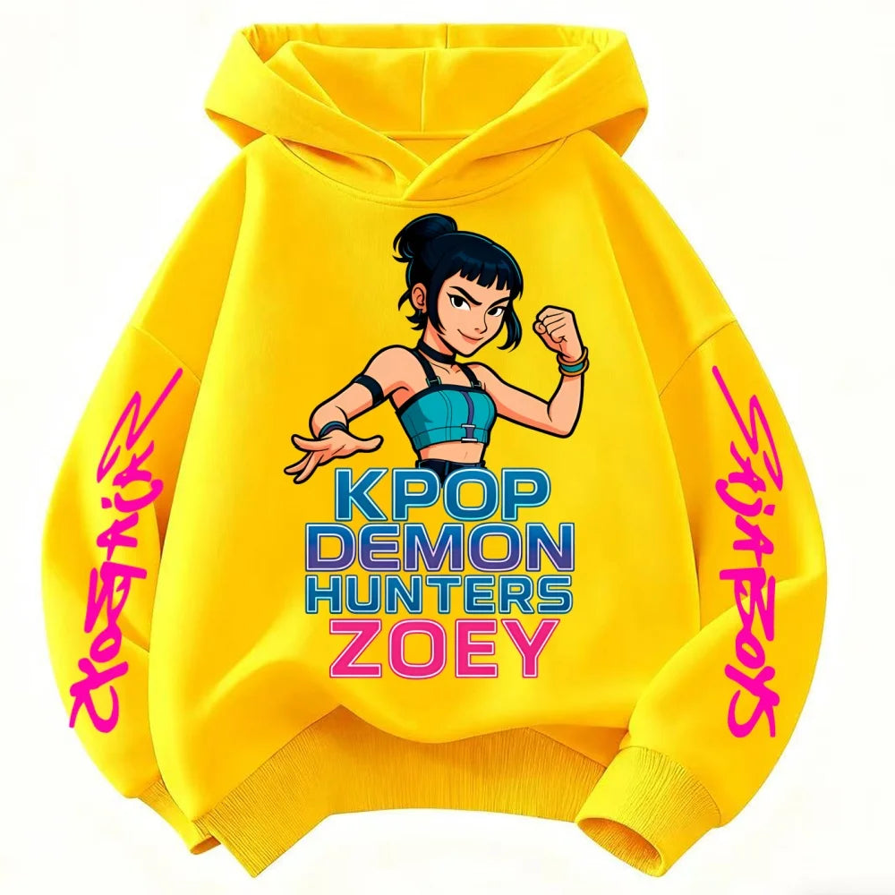 Rumi Cute KPop Demon Hunter Cartoon Girls Hooded Sweatshirt Warm Children's Wave Fashion Casual Tops Casual Black Pink Clothing