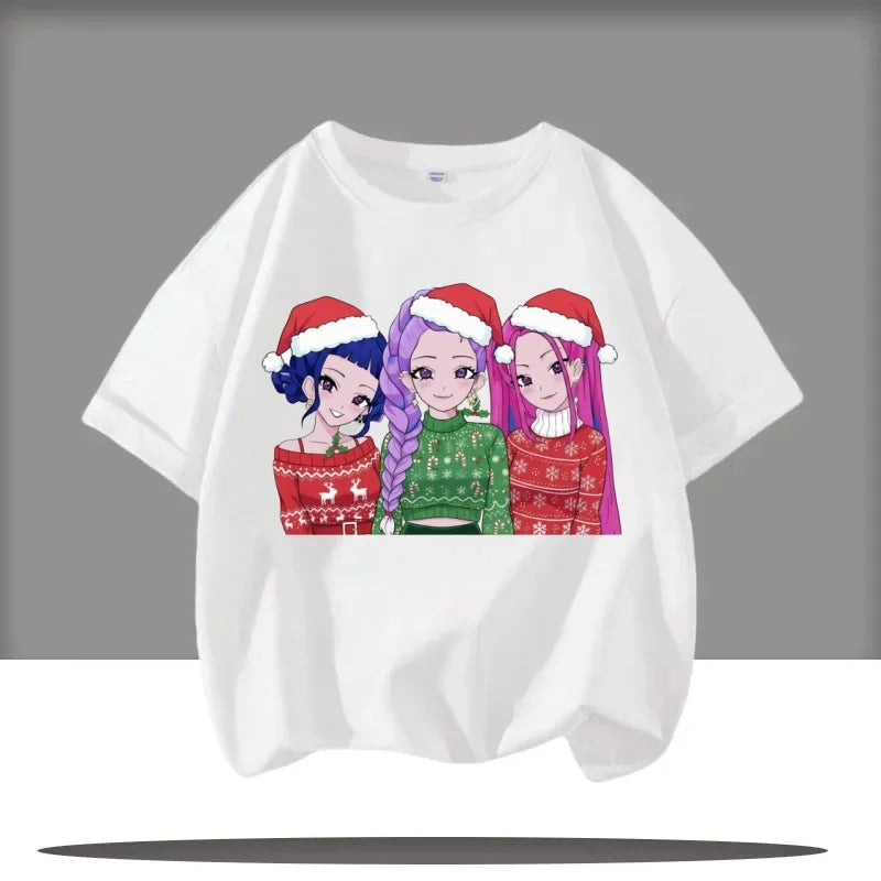 2025 Summer Kpop Demon Hunters T Shirt Kids Cartoon Anime Meme Print Clothes Round Neck Basic Boys Tops Casual Shirts Gift