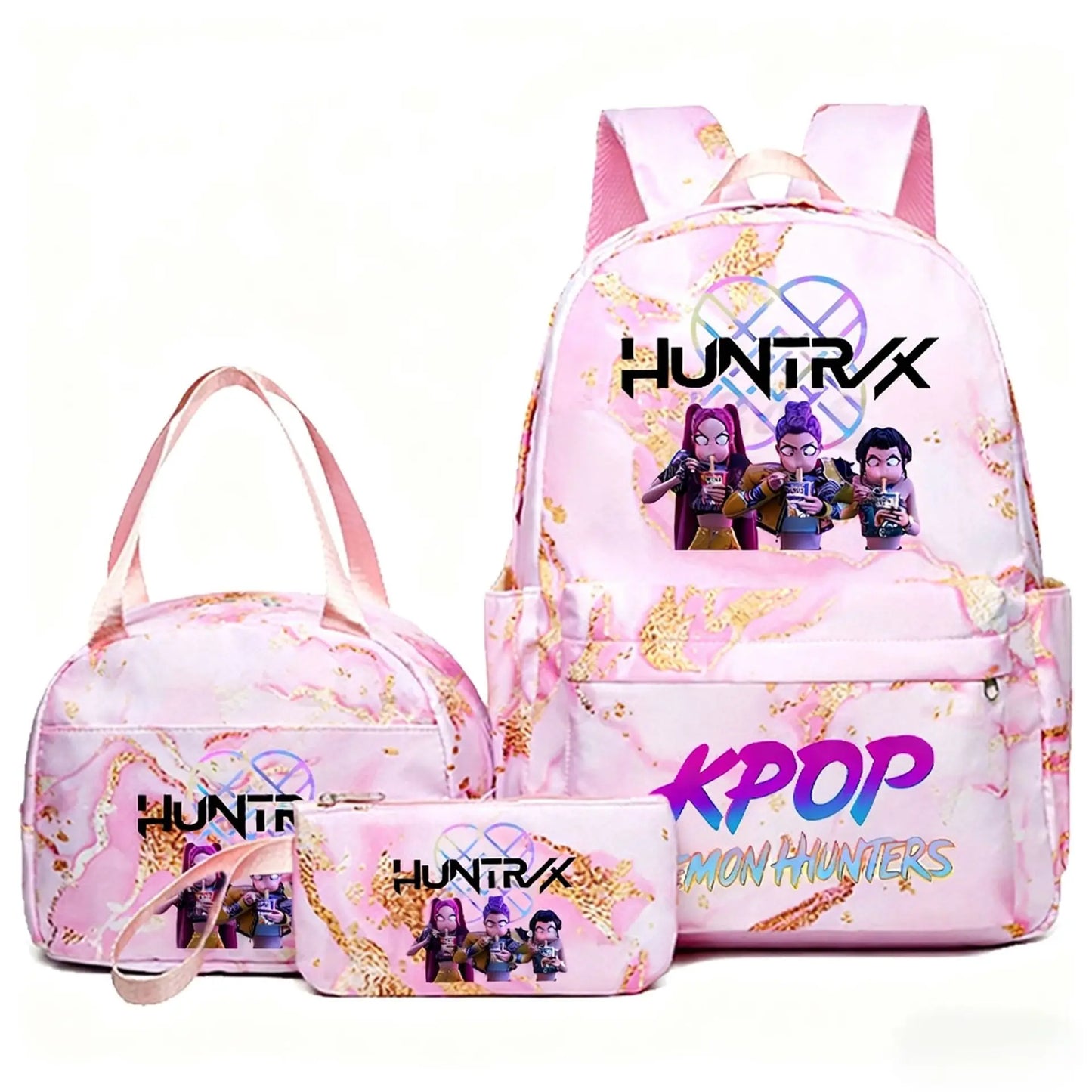 KPop Demon Hunters 3pcs Set Backpack Students Lunch Bag Set Pencil Case Anime Cartoon Fashion Print Student Back To School Gift
