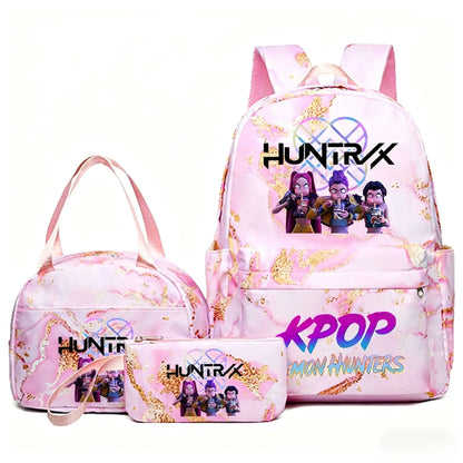 KPop Demon Hunters 3pcs Set Backpack Students Lunch Bag Set Pencil Case Anime Cartoon Fashion Print Student Back To School Gift