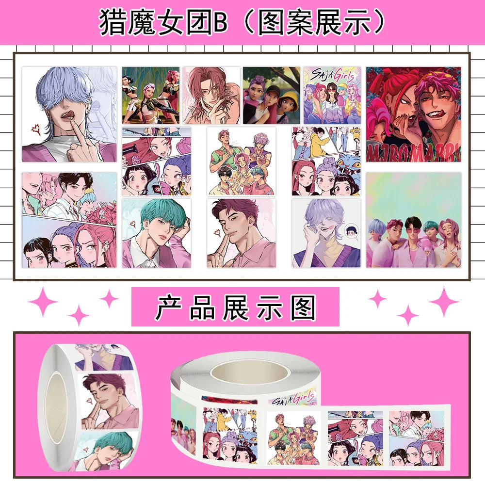 500pcs/Roll K-POP Demon Hunters Stickers for Kids Toys Refrigerator Guitar Luggage Graffiti Envelope Packaging Sealing Gifts