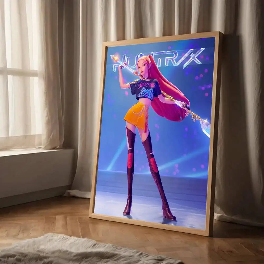 K-pop D-Demon Hunters Anime Poster Self-adhesive Art Waterproof Paper Sticker Coffee House Bar Room Wall Decor