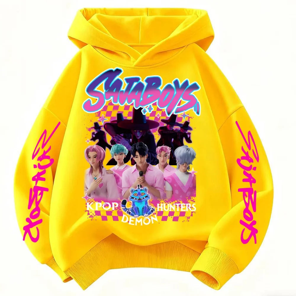 KPop Demon Hunter Rumi Derpy Cartoon Girls Boy Hooded Sweatshirt Warm Children's Korean Wave Fashion Casual Tops Casual Clothing