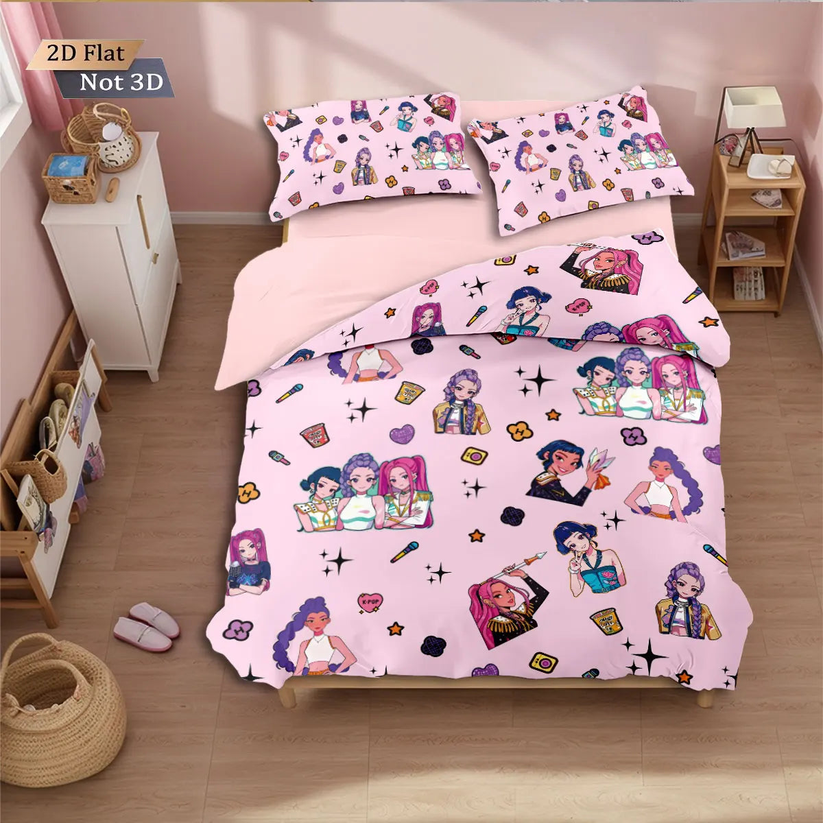 3pc K-Pop Demon Hunters printed coreless down duvet cover in multiple sizes, soft bedroom bedding decoration, machine washable