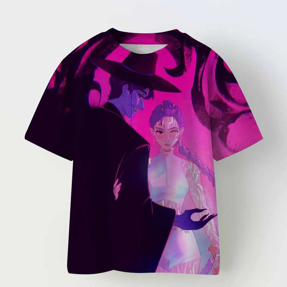 Demon Hunters Kpop T-shirt Girls Boys Short Sleeve Purple Tee Anime Children's Clothing Huntrix Tiger Harajuku Tops Tshirt Gifts