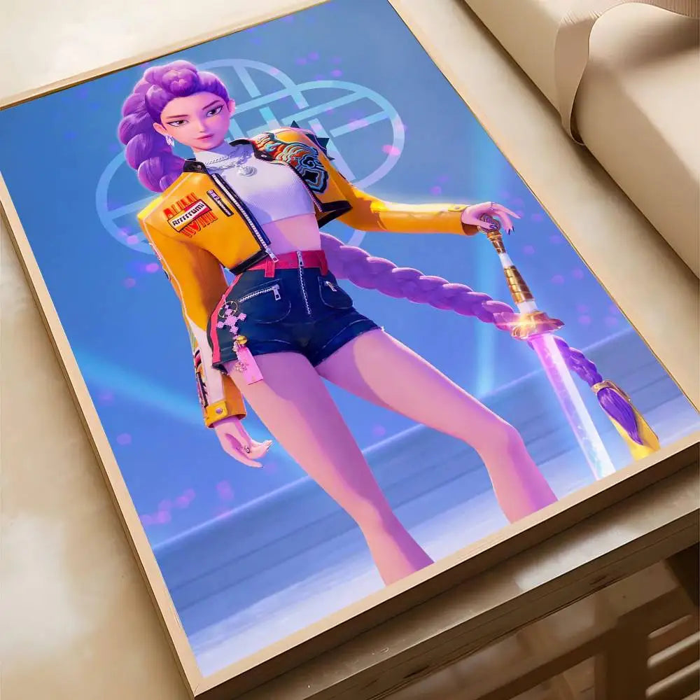 K-pop D-Demon Hunters Anime Poster Self-adhesive Art Waterproof Paper Sticker Coffee House Bar Room Wall Decor