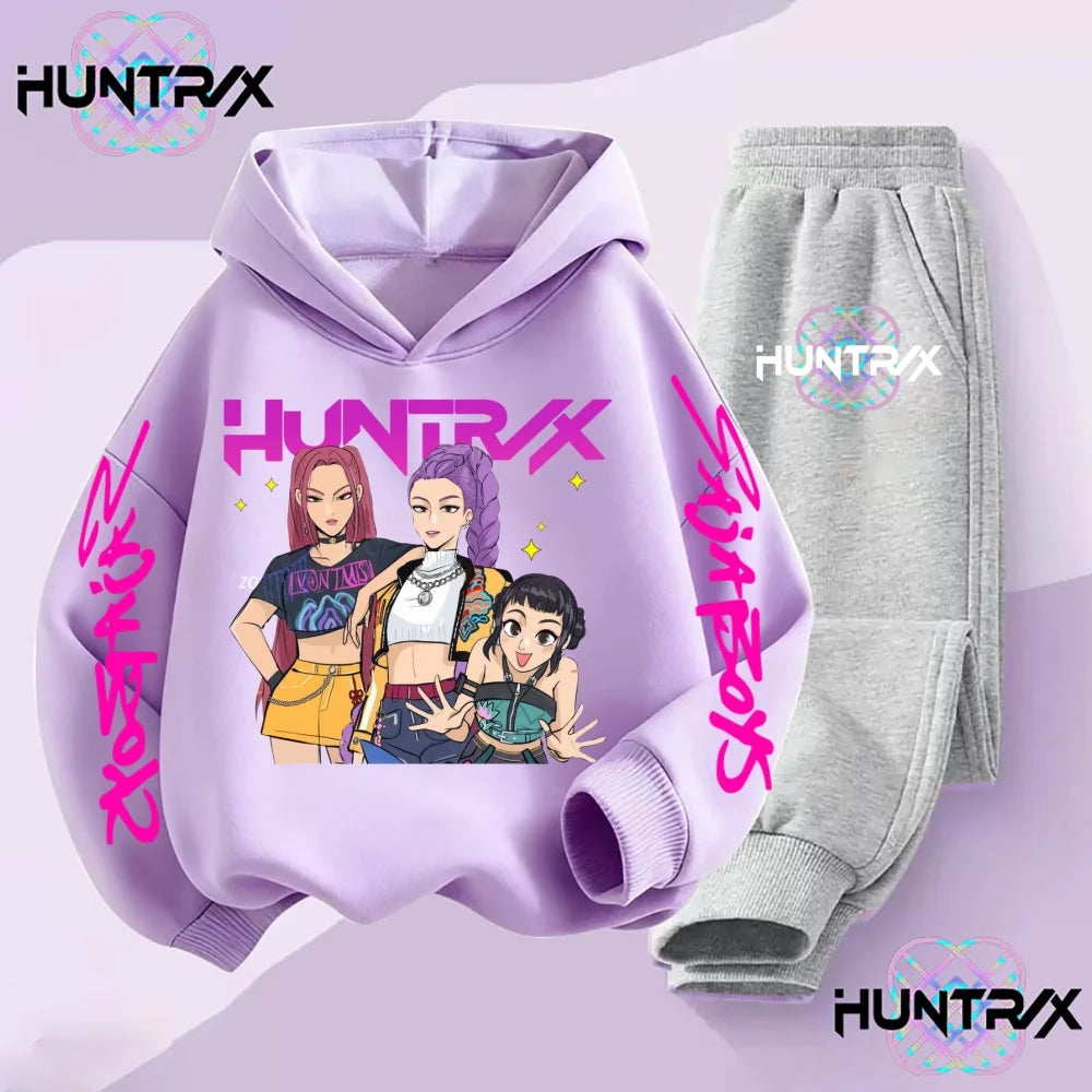 3-14Y Kpop Demon Hunters Hoodie Set Boys Girls Kids Autumn Sportswear Daily Clothes 2025