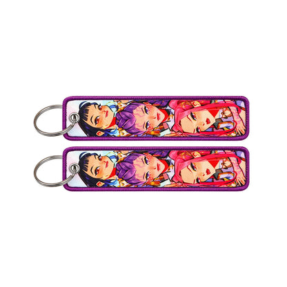 K-POP Cartoon Anime Demon Hunter Girl Group Woven Label Keychain Cute Bag Charm Accessories Fabric Key Ring for Bag