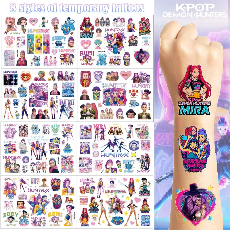 Kpop Demon Hunters Temporary Tattoo Stickers HUNTRX Temporary Waterproof Tattoos Decals for Fans Party Decoration Gifts