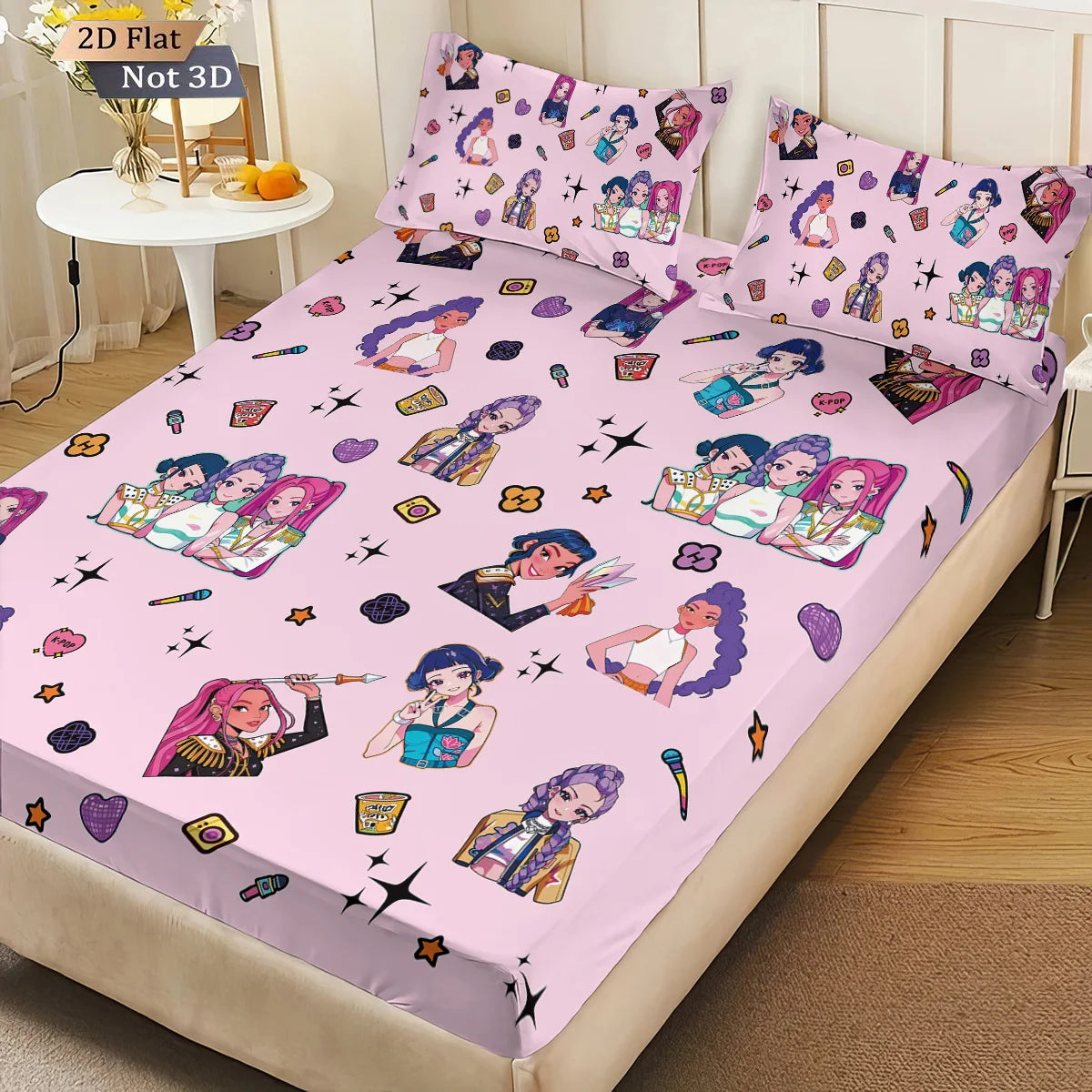 3pcs K-Pop Demon Hunters Print coreless fitted sheet Set Multiple Size Bedrooms Dormitory Bedcover Decoration Machine Washable