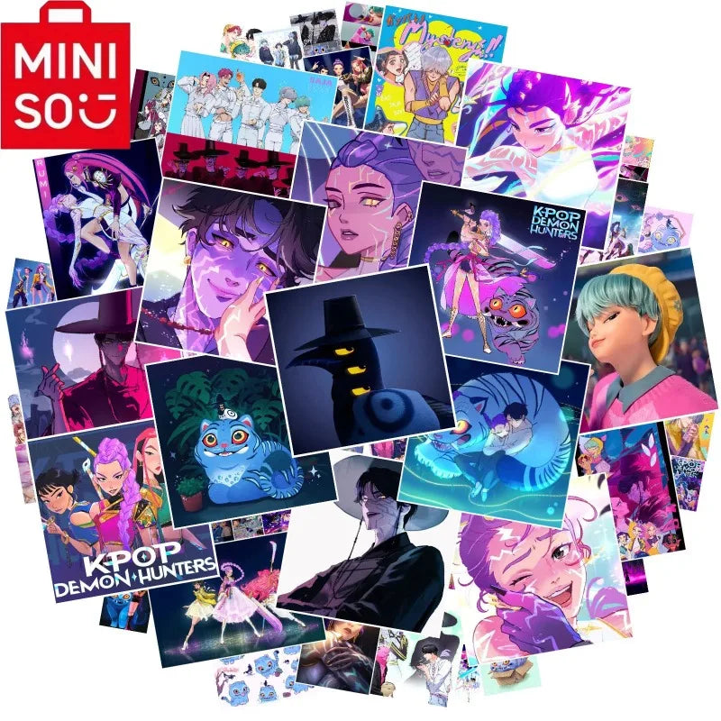2025 MINISO brand new co branded K-op Movie Demon Hunters Huntrix Saja Boys Derpy Tiger Stickers  Vinyl  Toy Kid Gifts