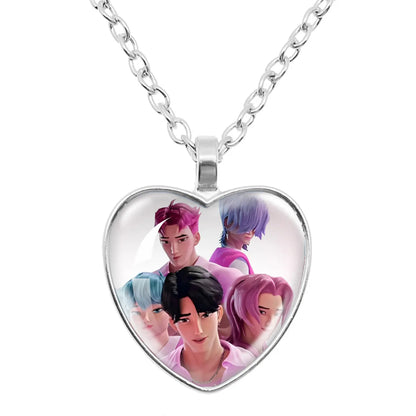 KPop Demon Hunters Heart Necklace - Rumi Zoey Mira Anime Film Alloy Jewelry Pendant for Fans Gifts