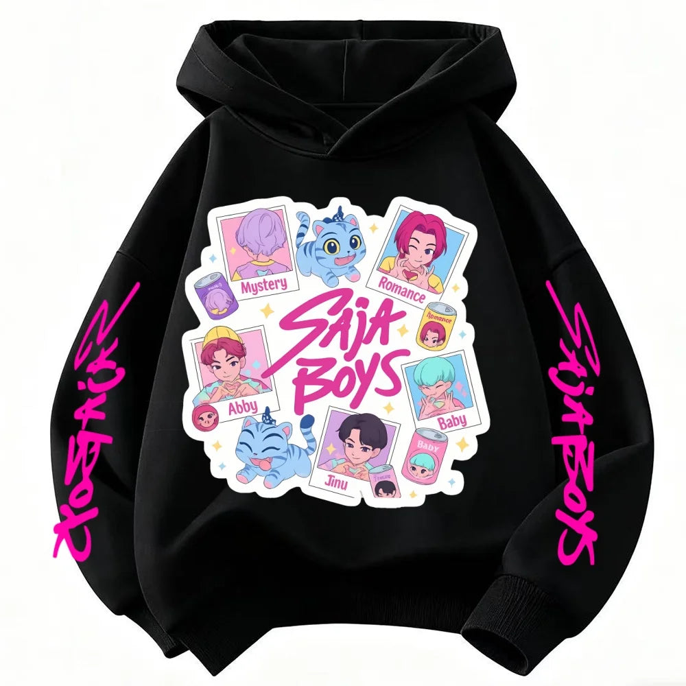 KPop Demon Hunters Children's Hoodies tops Boy Girls Coat Casual Toddle Sweatshirr white pink child 3-12 year the Spring Autumn